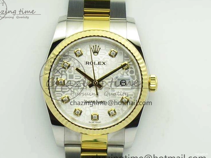 116234 36mm Oyster DJF YG Datejust Edition 1:1 Bracelet V2 Dial On SA3135 Fluted SS White Best Com 1129